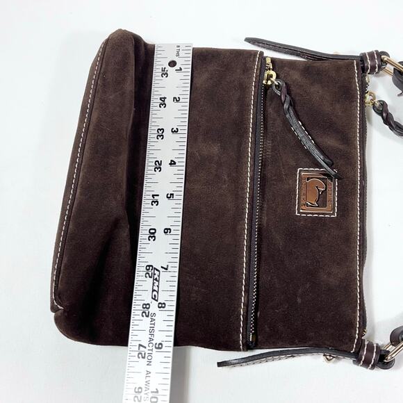 Dooney & Bourke Suede Letter Carrier Bag Crossbody Chocolate Brown - Picture 11 of 12